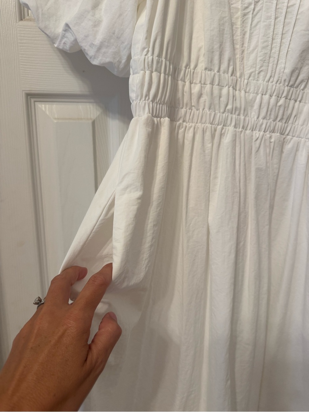 French Connection White Puff-Sleeve Midi Dress - Picture 3 of 6